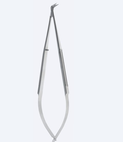 Ножиці, хірургічні, "Standard", мікро, з круглою ручкою, довжина лез 10 мм, вигнуті, під кутом 45°, гострокінцеві, загальна довжина 176 мм, 7"